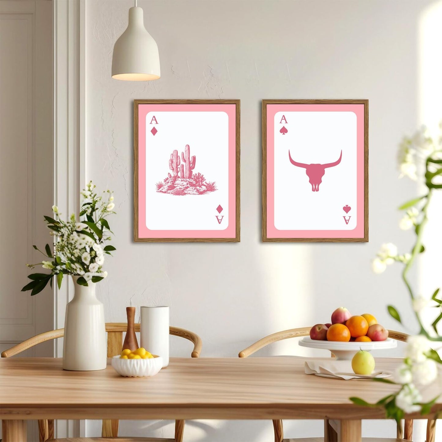 Western Wall Art Set of 3, Southwestern Cowboy Playing Card Wall Decor, Longhorn Bull Skull and How Lucky are We Poster Canvas Painting Prints for Bedroom Living Room 12x16 inch Wood Framed