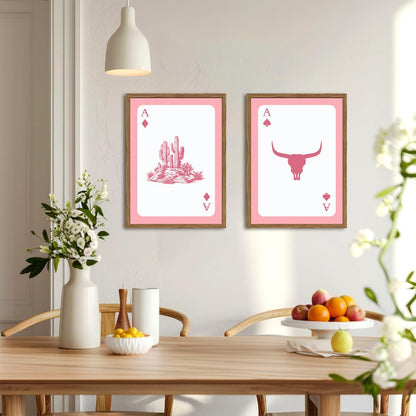 Western Wall Art Set of 3, Southwestern Cowboy Playing Card Wall Decor, Longhorn Bull Skull and How Lucky are We Poster Canvas Painting Prints for Bedroom Living Room 12x16 inch Wood Framed