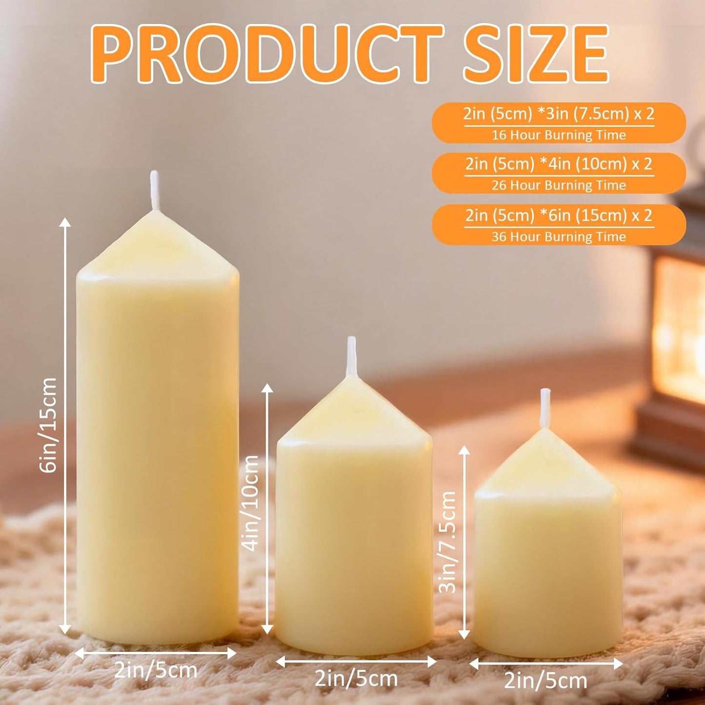 18 Pcs Ivory Pillar Candles Bulk Set，3 Different Lengths 2 x 3/4/6 Inch (6 Each)，Hurricane Candles，Dripless Unscented Smokeless，Gives You a Better Atmosphere When Organizing an Event Party.