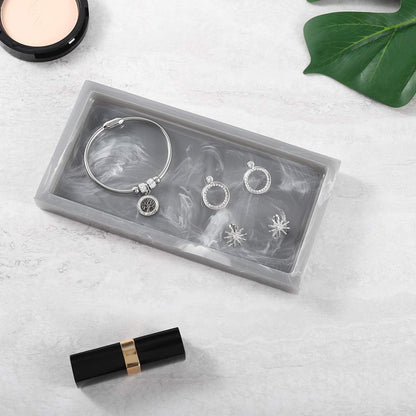 Luxspire Bathroom Vanity Tray, 8 x 4 inch Resin Kitchen Sink Tray for Soap Dispenser Bathroom Countertop Organizer Plate Holder for Perfume Soap Towel Bathroom Accessories, Mini, White Marble
