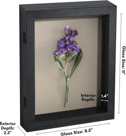 Americanflat Front Opening 11x14 Shadow Box Frame with Shatter-Resistant Glass - Silhouette Collection - Shadow Box Display Case for Tabletop and Wall Display - Black