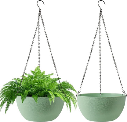 T4U Hanging Planters for Indoor Plants, 10 Inch Hanging Planter Outdoor 2 Pack, Hanging Basket with Drainage Holes, Hanging Plant Holder Indoor, Flower Pots, Plant Pots for Garden, Grey