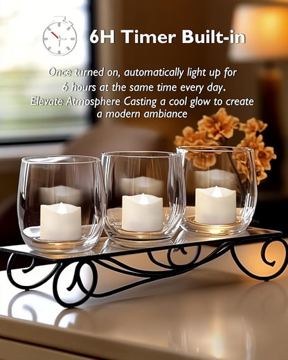 Homemory Timer Tea Lights Candles Battery Operated, 6H Timer Built-in, Auto On Daily, Flameless LED Tealight Votives for Table Centerpieces, Lantern, Holiday Decor, Warm Lamp, No Remote, 12-Pack