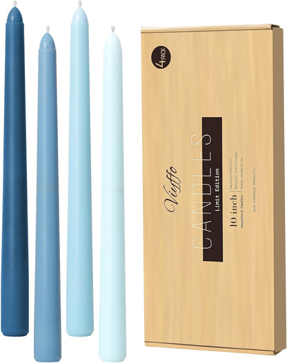 Viyffo Taper Candles, 10 Inch, 4 Pack, Olive Glow – Unscented, Dripless & Smokeless Design, Up to 8 Hour Burn – Long Tall Taper Candlesticks for Wedding, Dinner & Home Decor