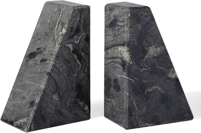 Karibiber Travertine Bookends for Heavy Books, Marble Decorative Bookends for Shelves, Heavy-Duty Stone Book Ends for Hardback Book & Cookbooks, Unique Book Stopper & Holder, Travertino Italy