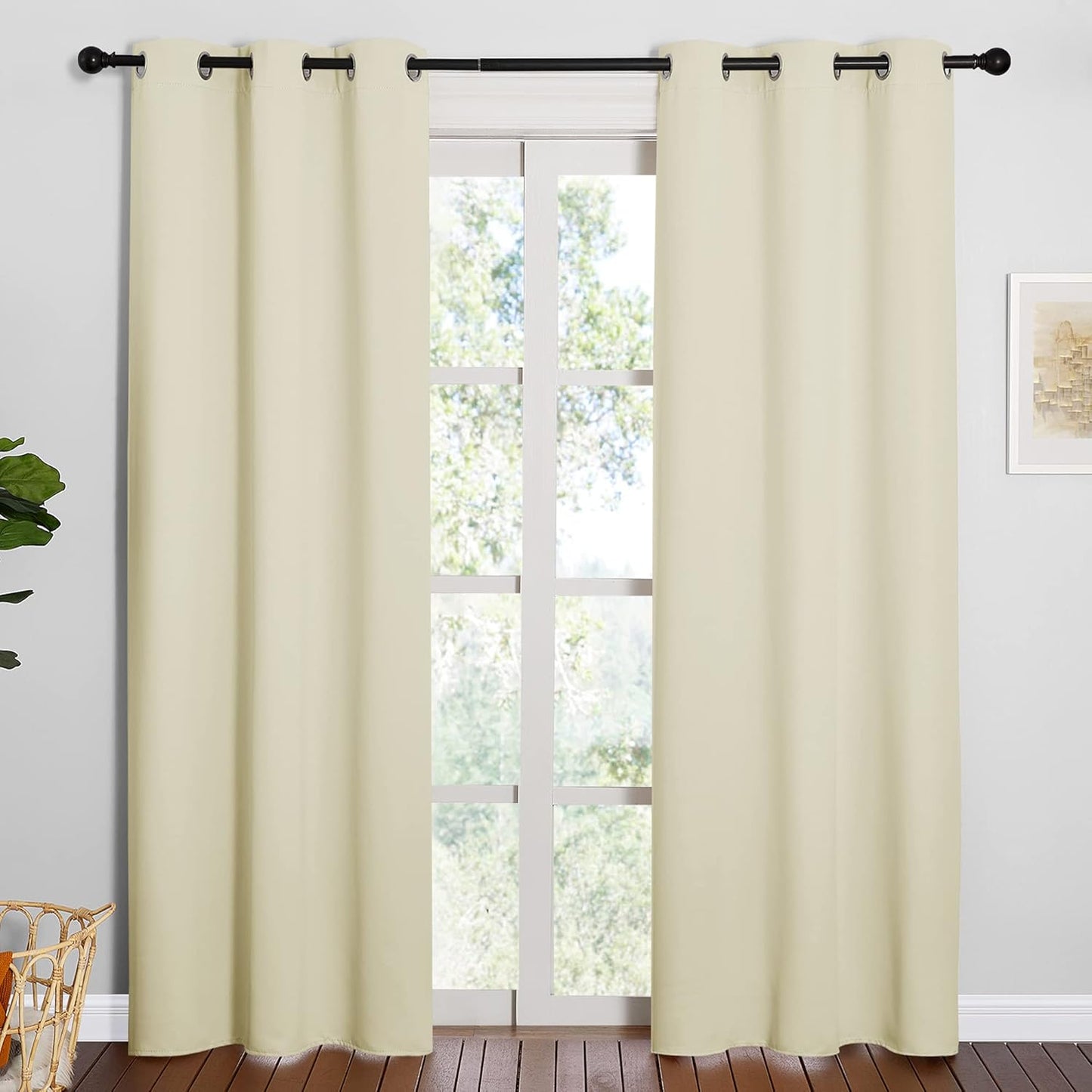 NICETOWN Halloween Pitch Black Solid Thermal Insulated Grommet Blackout Curtains/Drapes for Bedroom Window (2 Panels, 42 inches Wide by 63 inches Long, Black) - Colors C