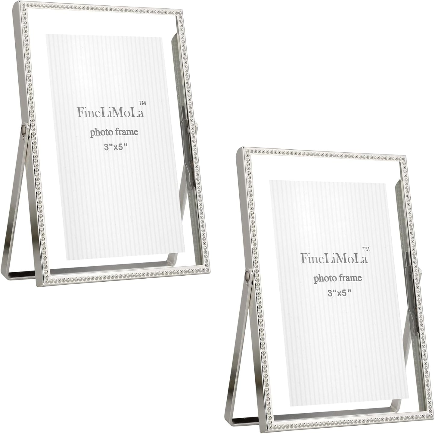 Gold 6x8'' Floating Photo Frame 2 Pack, Beaded Metal Frame Fits 3.5x5'', 4x6'' & 5x7'' Pictures, Adjustable Tabletop & Shelf Display, Elegant Wedding Gift for Home Decor