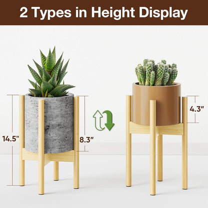 MUDEELA Plant Stand for Indoor Plants: Adjustable Width Fits 8–12 Inch Pots - Mid Century Modern Bamboo Plant Stand - 14.5 Inch Single Tier Small Floor Plant Holder, Dark Brown, 1 Pack (Without Pot)