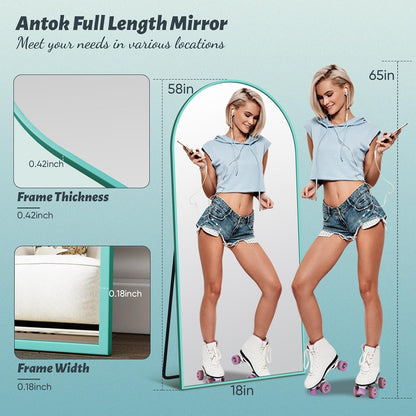 Antok 71" x28” Arched Full Length Floor Mirror, Black Aluminum Frame, Free Standing/Wall Mount/Leaning for Bedroom, Living Room, Dressing Room