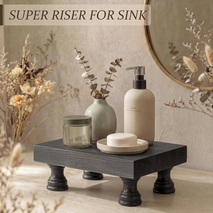 EOSAHR Farmhouse Riser for Room Decor : Decorative Pedestal Stand For Display Your Home Decorations and Uniquely Soap Stand - Rustic Bathroom Counter Tray and Kitchen Decor (Natural Wood)