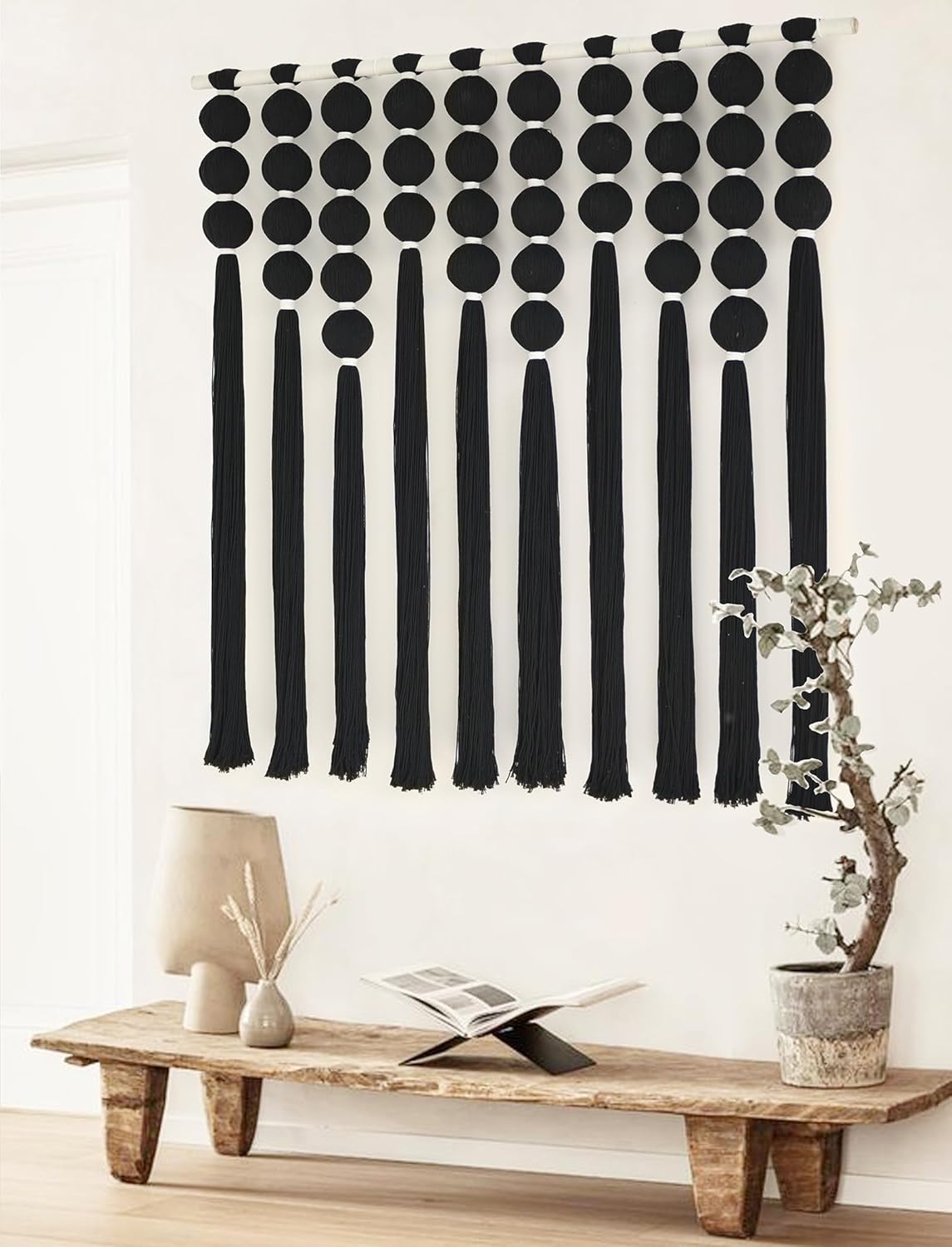 IOWER Macrame Wall Hanging 27" W x 31" L Boho Wall Decor Sphericity Cotton Textile Wall Hanging Art Fiber Yarn Art Handmade Detachable Assembly