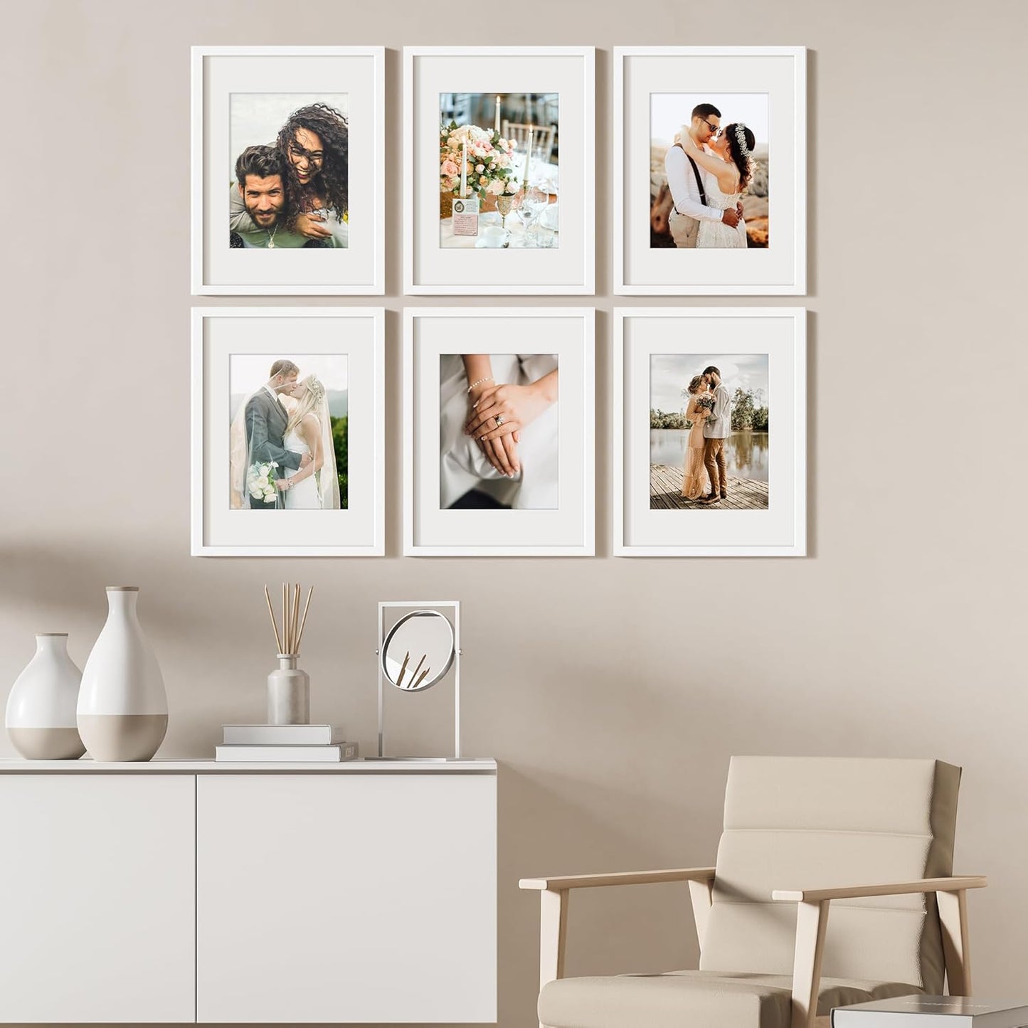 upsimples 11x14 Picture Frame Set of 5, Display Pictures 8x10 with Mat or 11x14 Without Mat, Wall Gallery Photo Frames, Black