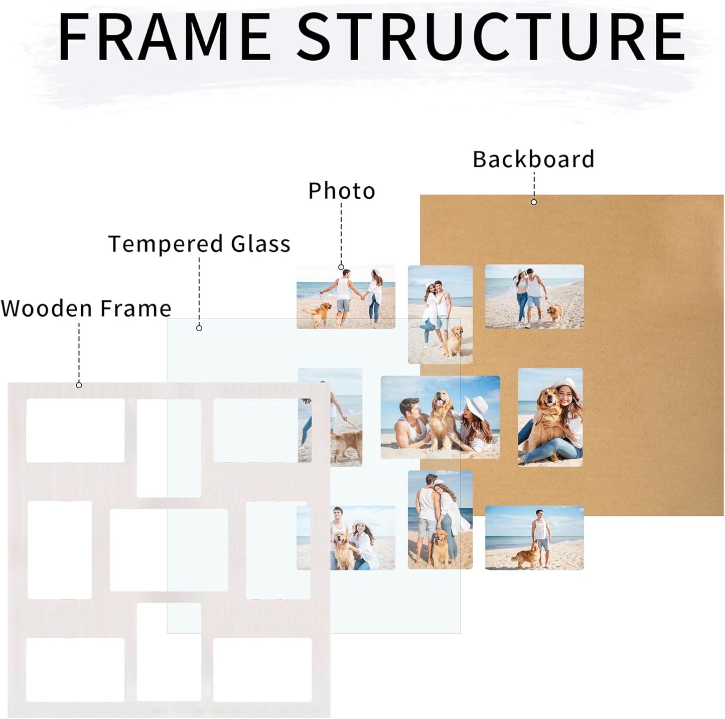 YESKAY 4x6 Picture Frame Collage for Wall Decor, Multiple Photo Collage Frames with Tempered Glass, 7-Opening for 4 x 6 Picture Frames, Rustic Brown, 1 Pack