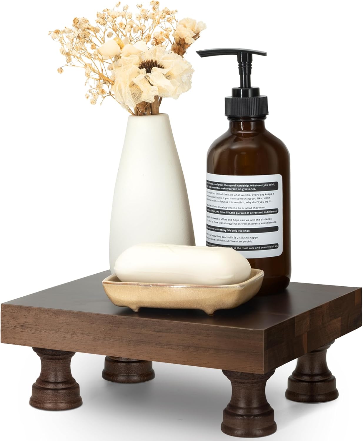 EOSAHR Farmhouse Riser for Room Decor : Decorative Pedestal Stand For Display Your Home Decorations and Uniquely Soap Stand - Rustic Bathroom Counter Tray and Kitchen Decor (Natural Wood)