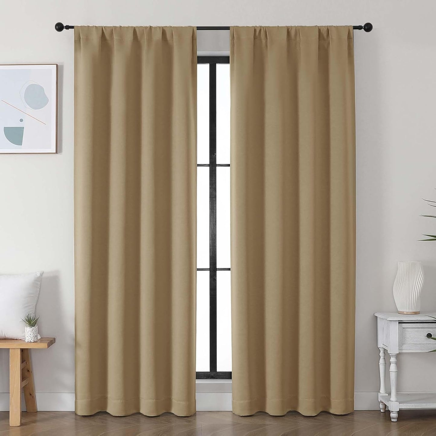 Simplebrand Ava Sage Green Blackout Curtains for Bedroom 63 Inch Length 2 Panels Set, Solid Thermal Insulated Energy Saving Rod Pocket Window Treatment Curtains Blackout Drapes, W40 x L63 Inch, Sage - Colors C