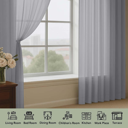 OWENIE Sheer Curtains 84 inches Long 2 Panels Set for Living Room/Bedroom, Rod Pocket Voile Sheer Panel Drapes, White, 2pcs, Each 42" W x 84" L - Colors A