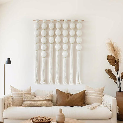 IOWER Macrame Wall Hanging 27" W x 31" L Boho Wall Decor Sphericity Cotton Textile Wall Hanging Art Fiber Yarn Art Handmade Detachable Assembly