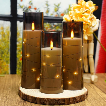 Nimiko Flickering Flameless LED Candles, 9 Pcs with Embedded Star String, Acrylic LED Pillar Candles with Remote, Suitable for Home Decoration (White)