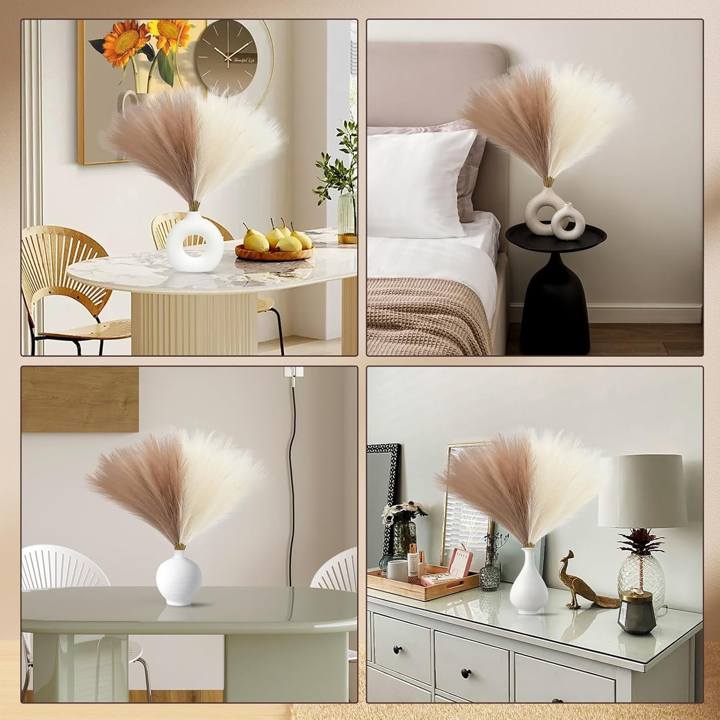 UREYMX Faux Pampas Grass Decor 17.7 Inch 6pcs, Artificial Pampas Grass Fluffy Home Decor, Short Vase Room Decor pompous Grass Flower Arrangement for Boho Home Wedding Decoration (Black)