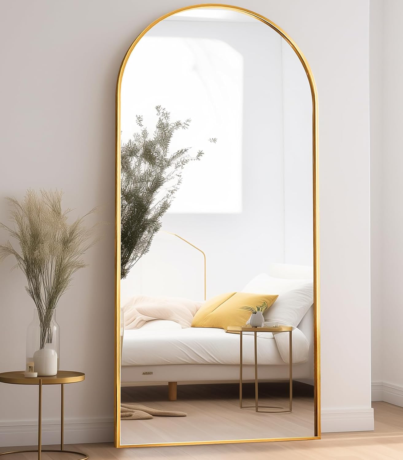 Mirror Full Length, 71"x26" Arched Full Length Mirror, Arch Mirror with Stand, Large Standing Mirrors, Oversized Full Body Mirrors with Aluminum Frame for Bedroom, Living Room (White)