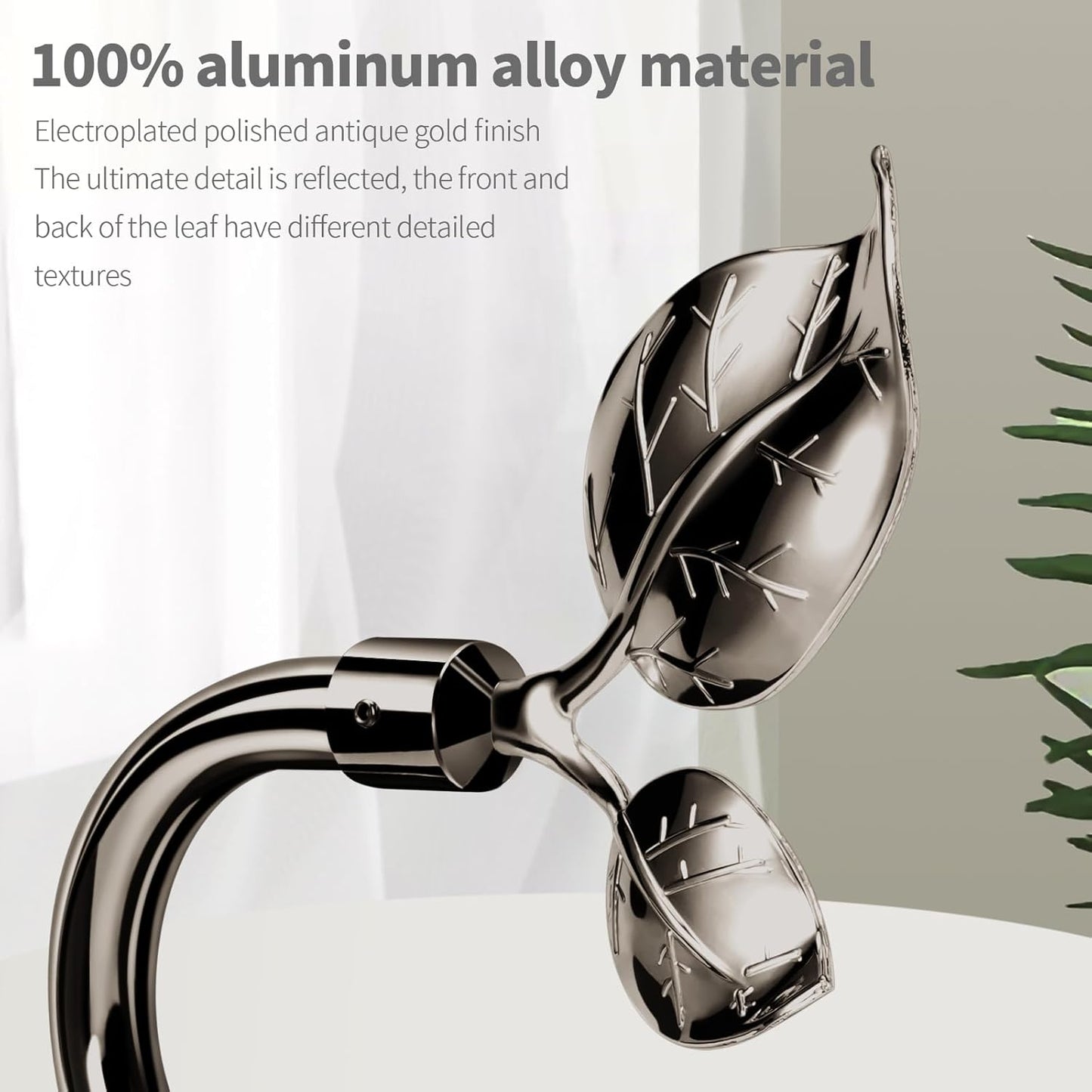 HIKMLK Leaf Shaped Curtain Tieback Holdbacks 2pcs, Handmade Metal Curtain Side Holders for Wall, Curtain Hook Pull Backs for Drapes Window Decoration