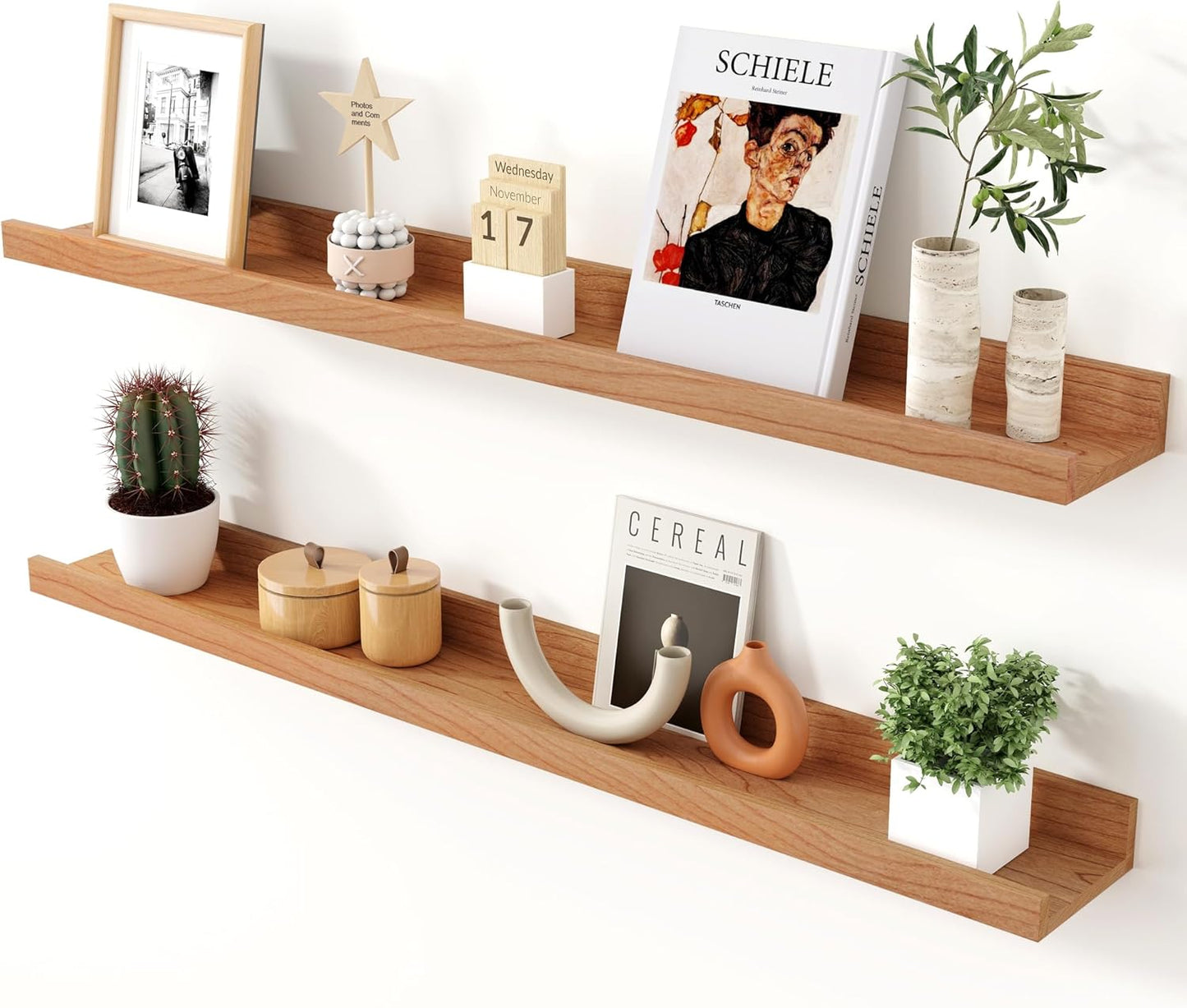 Axeman Oak Picture Ledge Shelf, 48 Inch Floating Shelves Set of 2, Solid Oak Wood Wall Shelves with Lip, Wall Decor Storage for Bedroom Living Room Bathroom Kitchen Nursery Photo Picture, Natural Oak