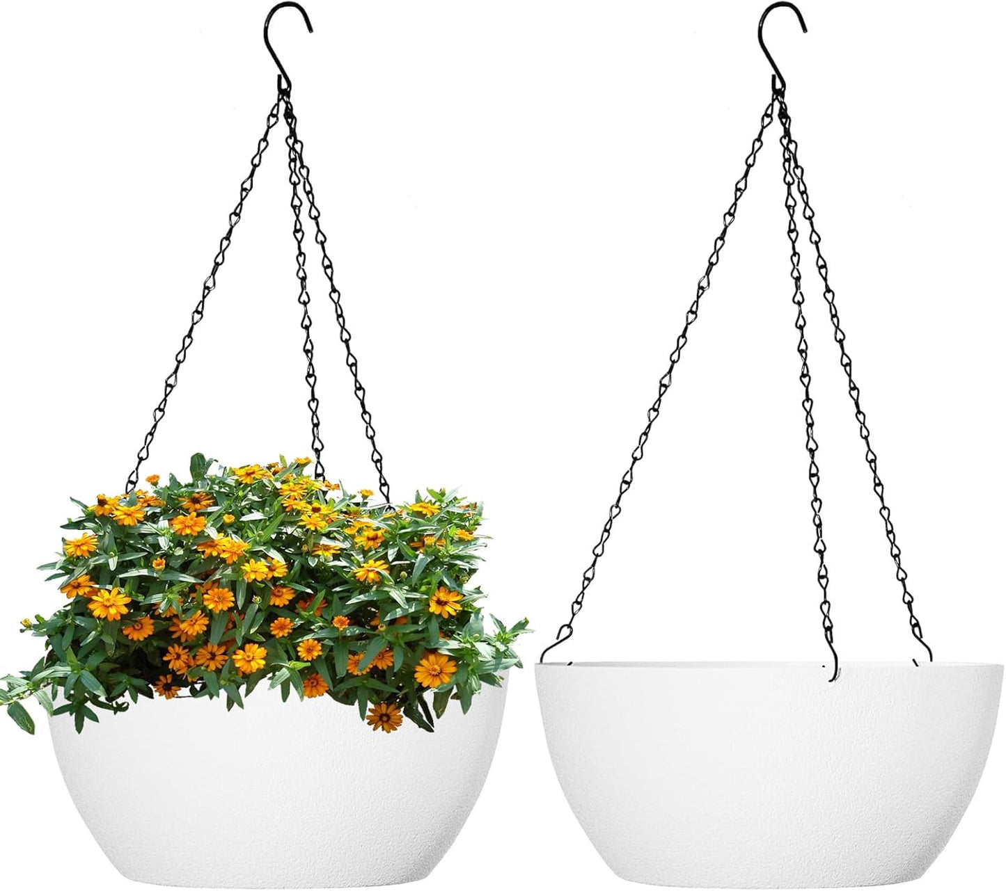 WSMKSZ 10 inch Hanging Planters for Outdoor Indoor Plants with Drainage Holes and Chain, 2 Pack Round Hanging Flower Pots for Garden Home Porch Decor, Black