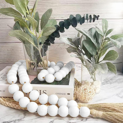 OMISHE Extra Large Wood Bead Garland with 1.6" Diameter Wooden Beads and Tassels, 41" Long Rustic Farmhouse Country Decorative Beads for Home Tiered Tray Decor, Natural Beige