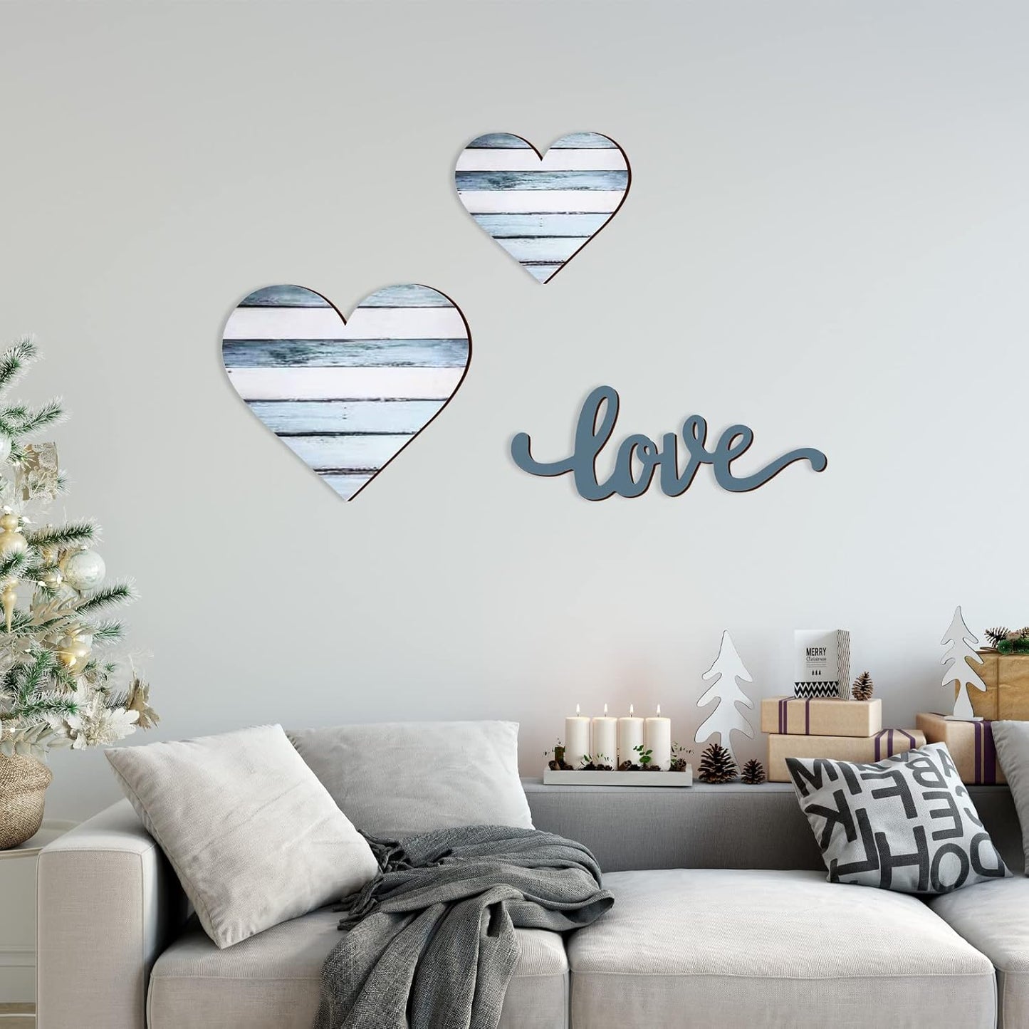 3 Pcs Wooden Hearts Decor Heart Wooden Sign Rustic Hanging Love Plaque for Wall Home Farmhouse Living Room Bedroom Gifts(White)