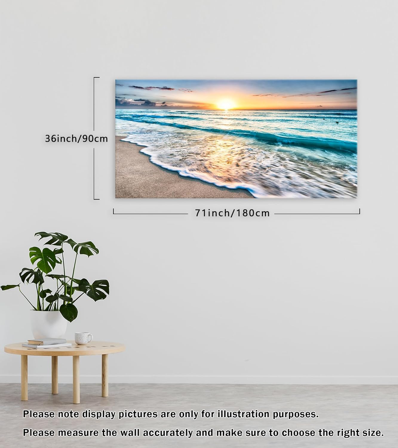 Baisuart S02250 Canvas Prints Wall Art Beach Sunset Ocean Waves Nature Pictures Stretched Canvas Wooden Framed for living Room Bedroom and Office