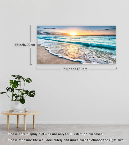 Baisuart S02250 Canvas Prints Wall Art Beach Sunset Ocean Waves Nature Pictures Stretched Canvas Wooden Framed for living Room Bedroom and Office