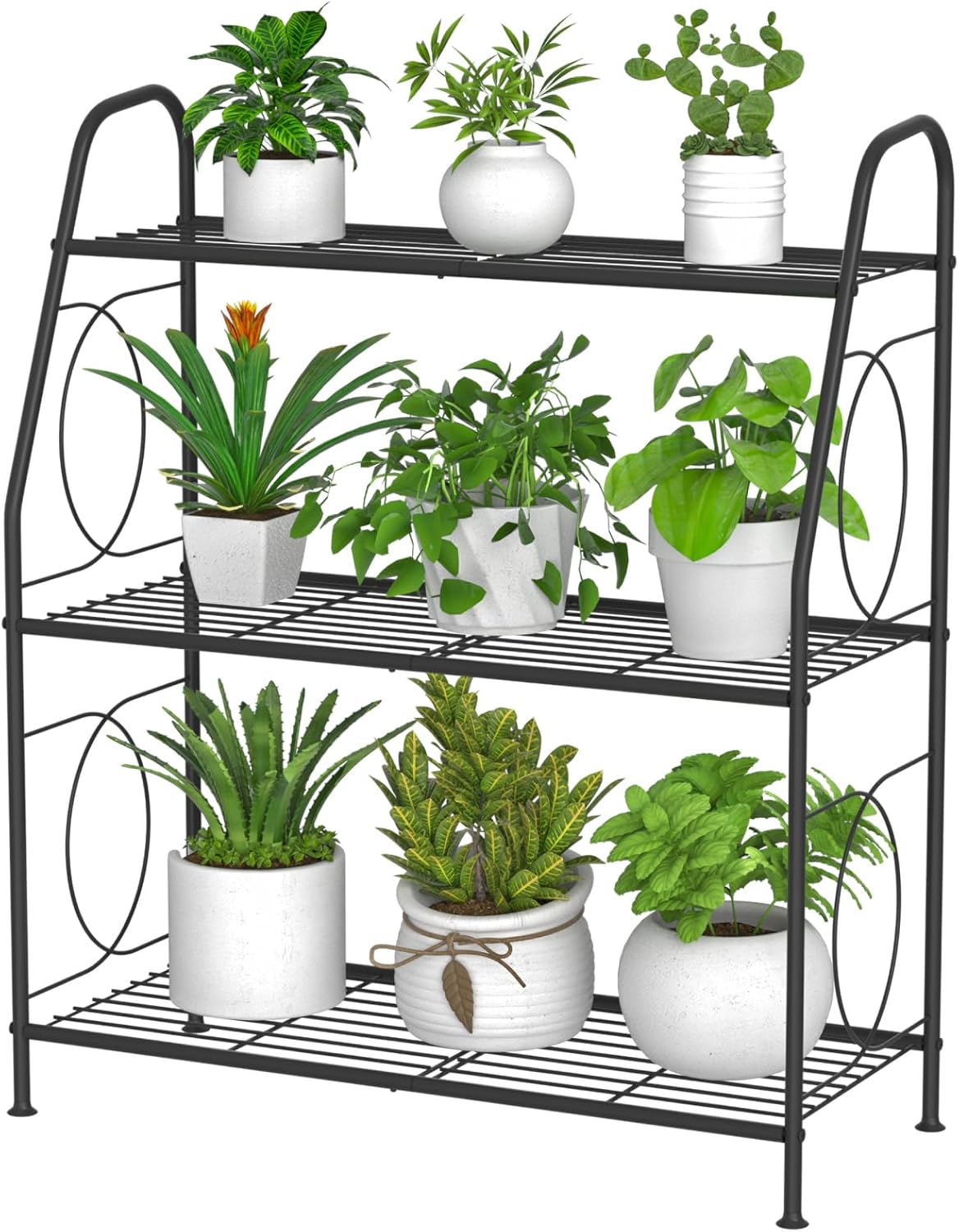 VyGrow Plant Stand, 4 Tier Plant Shelf for Indoor Outdoor, Heavy Duty Metal Tall Plant Stands Holder Rack for Living Room Balcony and Garden, Black