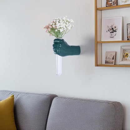 Gold Wall Sculptures, Hand Vases Home Decor, Wall Mount Art Sculpture, Unique Wall Art Statue, Funky Flower Vase Decorations, Modern Eclectic Hanging Decor,Glass Test Tube Vase