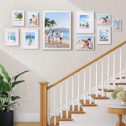 HappyHapi 4x6 Picture Frames Set of 10, Tabletop or Wall Display Pictures 3.5x5 with Mat or 4x6 Without, Multi Photo Frames Collage (Black)