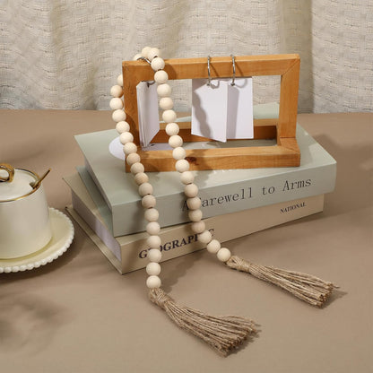 34in Farmhouse Wood Beads Garland with Tassels, Decorative Bead Home Decor Wooden Beads Garland Country Room Hanging for Wood Entryway Table, Shelf, Tray, Curtain Decor (Beige)
