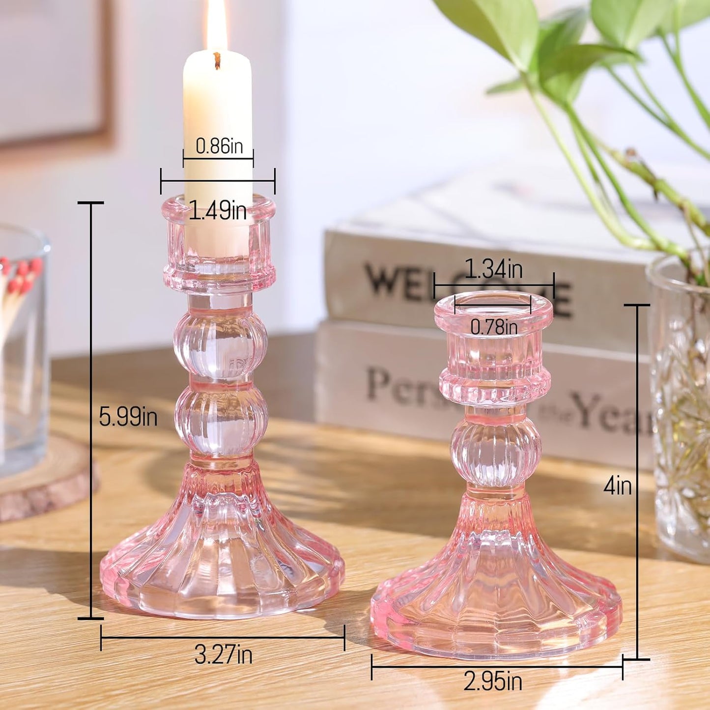 DARJEN 6Pcs Gold Candlestick Holders Set - 4" H & 5" H Striped Taper Candle Holders Bulk, Glass Candle Holders for Wedding, Festival, Party, Table Centerpiece, Gifts