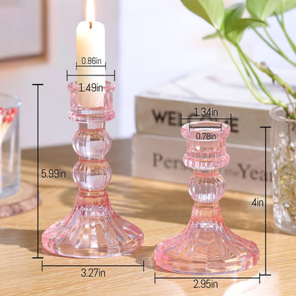 DARJEN 6Pcs Gold Candlestick Holders Set - 4" H & 5" H Striped Taper Candle Holders Bulk, Glass Candle Holders for Wedding, Festival, Party, Table Centerpiece, Gifts