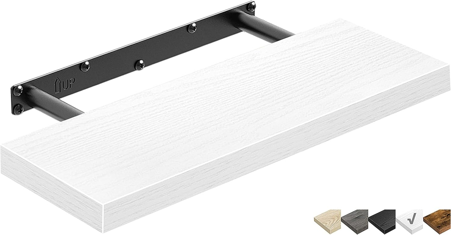 QEEIG Floating Shelves for Wall Bathroom Shelf Bedroom Kitchen Living Room Hanging Book Shelves Small Farmhouse Decor 16 inch Set of 3, Rustic Brown (015-BN3)