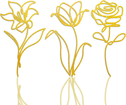 Oubasa Metal Flowers Wall Art Set of 3, Farmhouse Floral Home Decoration, Modern Line Art Flower Wall Decor for Living Room Bedroom Bathroom, Minimalist Botanical Wall Sculpture – Lily, Tulip, Rose