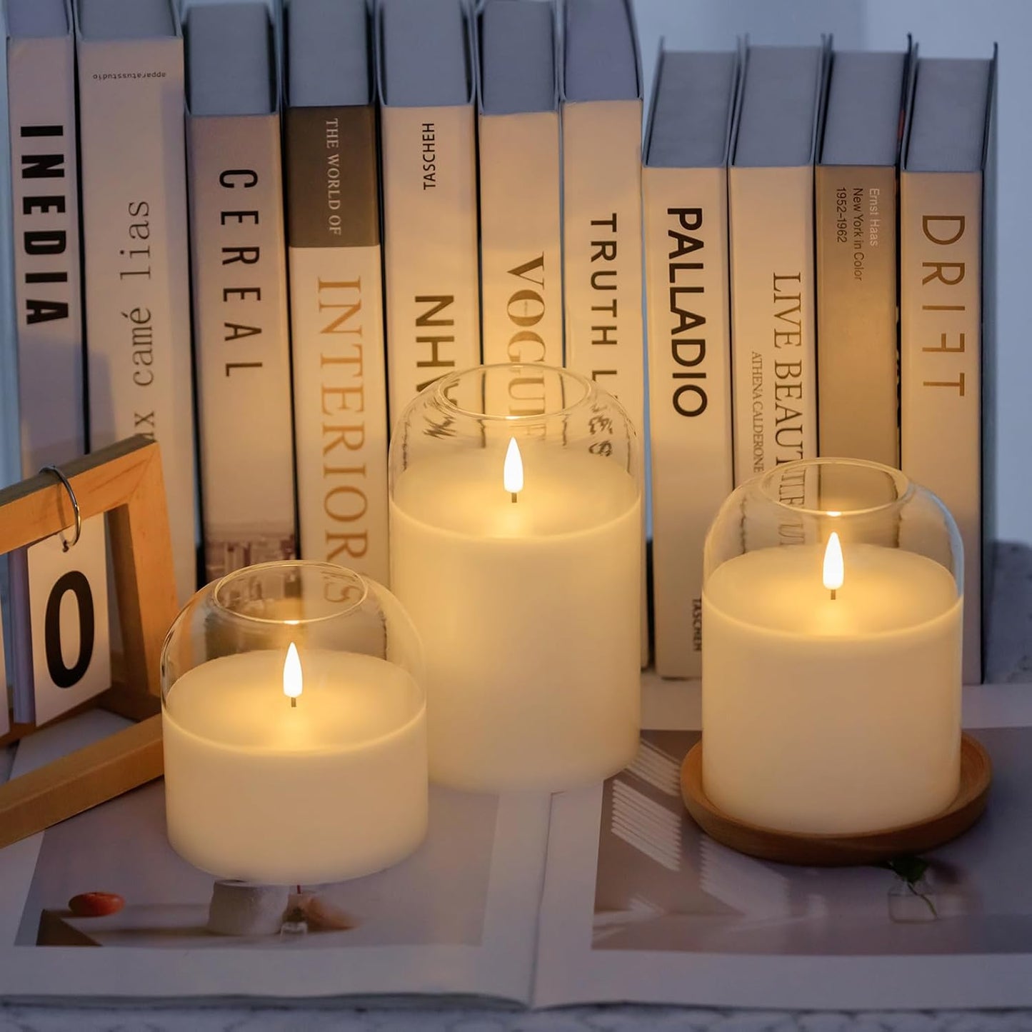 volnyus Gold Glass Flameless Candles with Remote Battery Operated Flickering LED Pillar Candles Real Wax 3D Wick Φ 4" H 4" 5" 6"