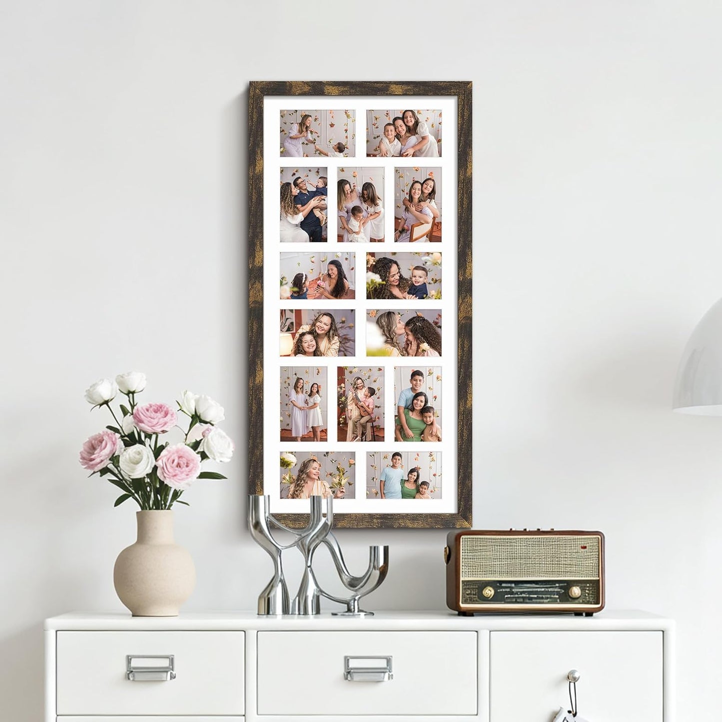 DUENPY 14x26 Collage Picture Frame 4x6 Collage Picture Frame Displays Twelve 4x6 inch Photos Available Horizontal Wall Mounting Display and Vertical Black - Colors A