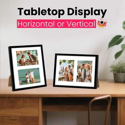 FIXSMITH 8x10 Picture Frame Set of 2, Photo Frame with HD Plexiglass, Display Pictures 5x7 with Mat or 8x10 Without Mat Multi Picture Frames Collage for Tabletop or Wall Display, Black