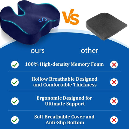 CushyOasis Seat Cushion, Gel Chair Cushions, Office Chair Cushions, Anti-Slip Bottom & Removable Cover Tailbone Pain Relief Cushion, Memory Foam Seat Cushion for Office, Wheelchair, Car (Black)
