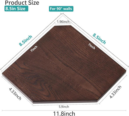 Corner Wall Shelves, Corner Floating Shelves Set of 2 Solid Oak Wood Display Shelf with Wire Hole Small Plant for Kitchen Living Room Natural