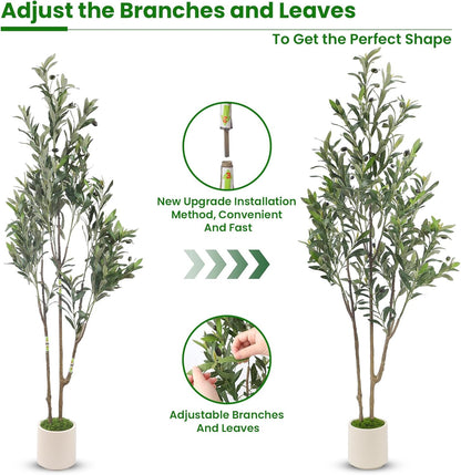 Alupssuc 5ft Olive Trees Artificial Indoor & Outdoor, Faux Olive Tree with Lively Artificial Trunk and Lifelike Fruits, Fake Potted Tree for Modern Home Office Living Room Decor