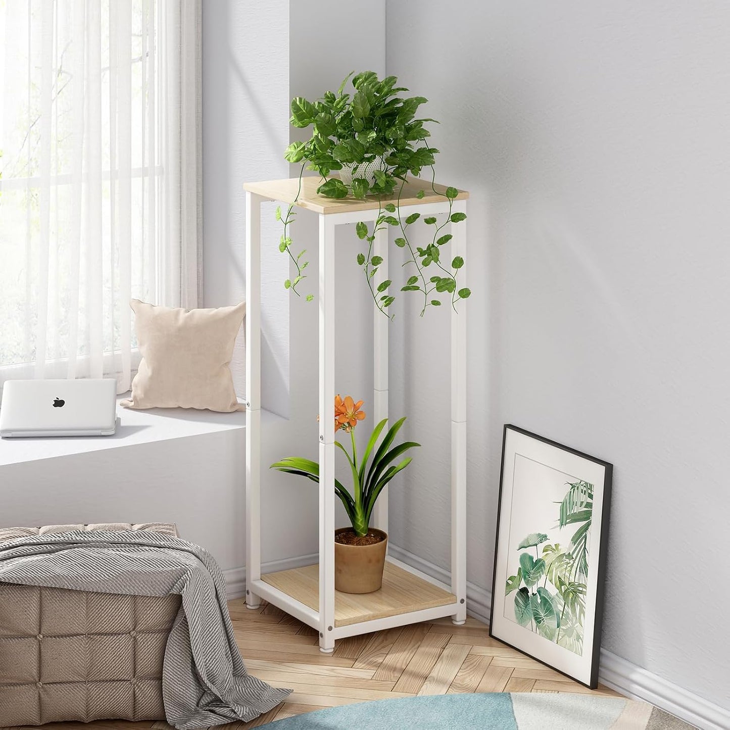 Plant Stand Indoor Corner Tall 2 Tier Metal Modern Flower Storage Plant Shelf Holder for Living Room Balcony Garden,Black (2 Tier-Black Round)