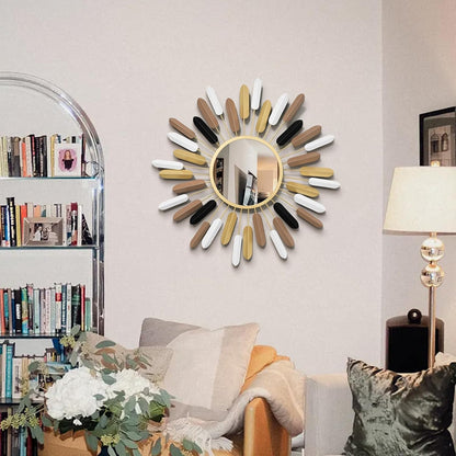 24" Gold Sunburst Decorative Wall Mirror – Handmade Flower Design, Luxury Round Accent Mirror Boho Wall Decor for Bedroom,Entryway, Dining Room & Kitchen