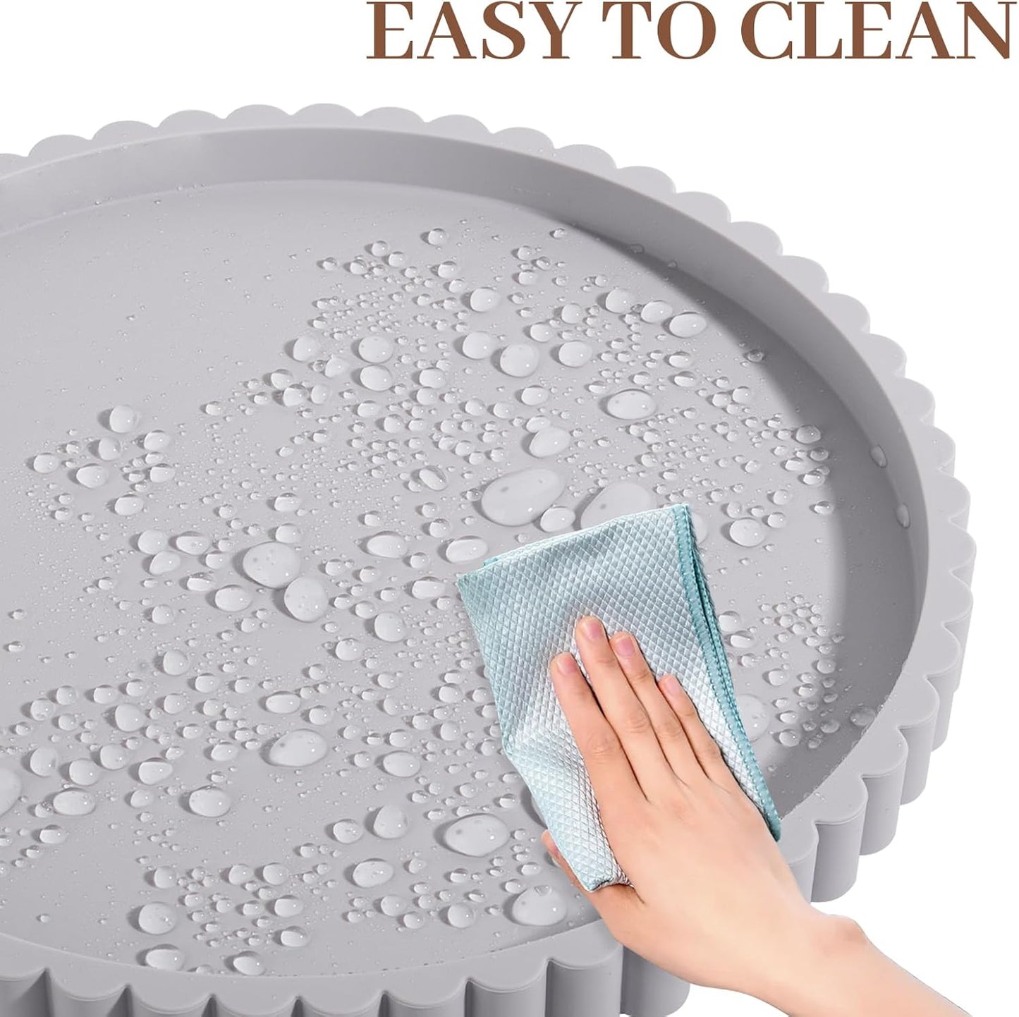 Round Bathroom Tray Silicone Kitchen Counter Decor Vanity Organizer Decorative Coffee Table Tray for Perfume, Candle, Soap Dish, 9 Inch, Black