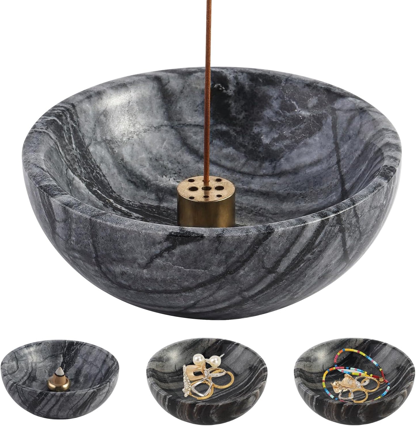 Koville Italian Travertine Incense Holder, 6" Incense Holders for Sticks, Sturdy Incense Burner Ash Catcher, Ideal for Meditation, Relaxing, Easy to Clean