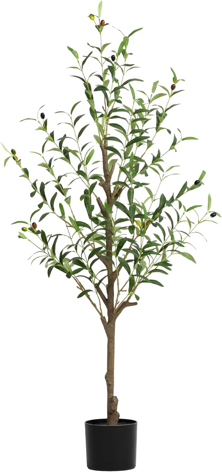 Olive Tree Artificial Indoor, 7 FT Faux Olive Trees with Planter, Fake Tall Plants with Natural Trunk and Lifelike Fruits for Home Office Decor(1, 7FT)
